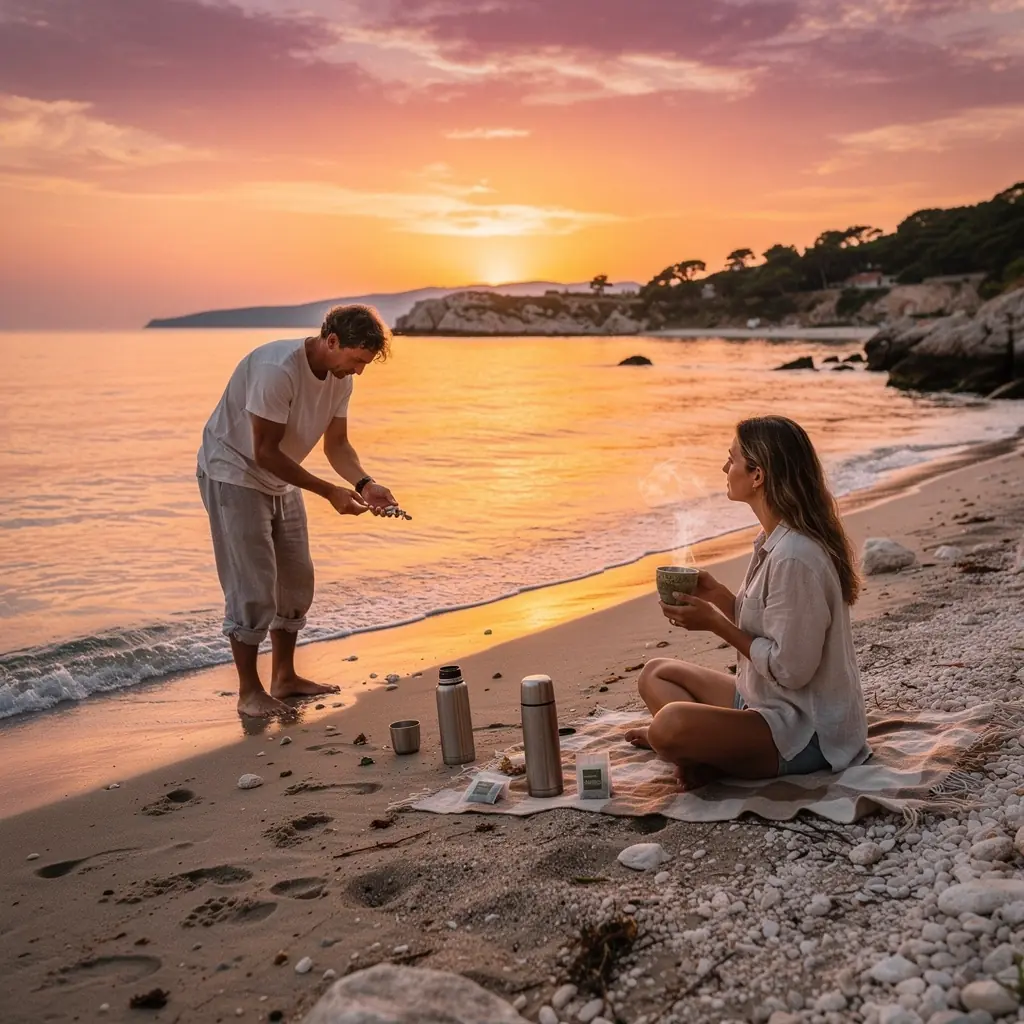 Umirujući čaj od hibiskusa poslužen s kriškama naranče.